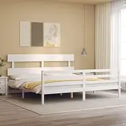 King Size Bedframe, White Solid Wood Frame with Wooden Slats - Great for Bedroom, Platform Bed, 183x203 cm
