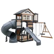 Backyard Discovery Magnolia Falls Cedar Wood Swing Set with Two Slides, Clubhouse, Crow's Nest, and Play Kitchen