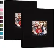 Mublalbum 2 Pack Small 5x7 Photo Album Linen Cover with Display Window Mini Picture Book Each Holds 52 Vertical Pockets for Artwork Postcards or Pictures Storage (Black)