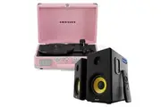 Crosley Cruiser Bluetooth Portable Turntable - Blush Pink + Bundled Majority D40X Bluetooth Speakers