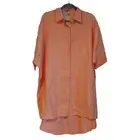 LJC Designs 100% Linen OS Oversize Lagenlook Peach Short Sleeve Button Top