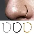 Curved Barbells Fake Nose Piercing D Shaped Tragus Helix Stud Ring Nostril QM