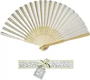 TJHypente White Folding Hand Fan with Gift Box, Silk Fabric Handheld Folded Hand Fan and Bamboo Ribs, Foldable Japanese Chinese Fans, Craft Hand Fans for Wedding Dancing Church Women Party DIY Decor