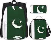 Flag Of Pakistan Backpack With Lunch Box And Pencil Case 3 In,Kawaii Backpacks With Lunch Bag Matching Combo