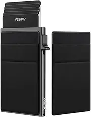 [YESIIW] Slim Card Holder Wallet - Minimalist Pop up Wallet for Men RFID Blocking with Money Pocket | Metal Card Case Black, A1 - Black, Minimalist