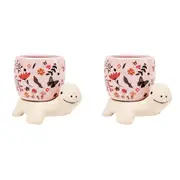 2x Urban Products Turtle Themed Small Planter Home Garden Decor Sage Sand 12cm