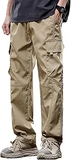 [Aosufei] Men's Straight Leg Stylish Cargo Pants Casual Loose Fit Solid Streetwear Pants Comfort Joggers Outdoor Trousers