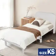 ACA Wood Bed Frame King Single Wooden Base Platform Bed Square Bedhead White