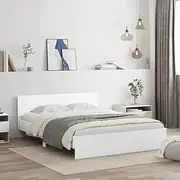 vidaXL Bed Frame with Headboard/LED - White - 150x200 cm - Engineered Wood - Modern Design with Sturdy Plywood Slats