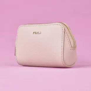 【FURLA 芙拉】FURLA Electra金字字母LOGO防刮牛皮拉鍊化妝包(糖果白)