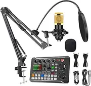 DJ Controller,Live Sound Card with Dj Mixer Effects & Voice Changer,Podcast Equipment Bundle,Live Sound Card Audio Mixer,Professional Sound Mixer Board,LED Light Voice Changer Sound Card (D)