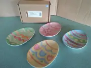 Longaberger Pottery Easter Egg Snack plates set/4 NEW in box