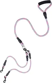 Double Dog Lead Pink 2 Medium and Large Dogs with Soft Handle, Nylon Splitter No Tangle Double Ended Lead, Dog Leads for Walking 2 Dogs No Tangle