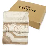 COACH 馬車LOGO100%蠶絲絲巾圍巾禮盒(咖金)