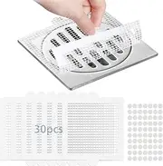 Disposable Shower Drain Hair Catcher Mesh Stickers, 30 Pack, Square Sink Filter, Circle Bathtub Drain Strainer Acrylic Tape Hair Plug Sewer Catcher for RV, Kitchen, Bathroom, Laundry (White-Square)