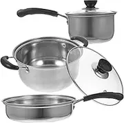 Ipetboom 1 Set Stainless Steel Cookware Set Milk Pot Soup Pot Frying Pan Kitchen Utensils for Gas Electric Open Flame Cooking
