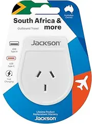 Jackson AUS - South Africa USB-A & USB-C Travel Adapter, White