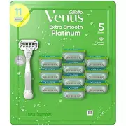 Venus Platinum Extra Smooth Metal Handle Women's Razor, 1 Handle + 11 Refills