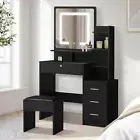 Dressing Table with Mirror and Stool Set LED Light Makeup Mirror Desk Vanity Tab