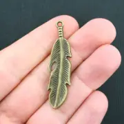 BULK 25 Feather Charms Antique Bronze Tone 2 Sided - BC850