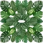 Tropical Party Decoration Jungle Monstera Leaves Artificial Palm Leave Faux Stem