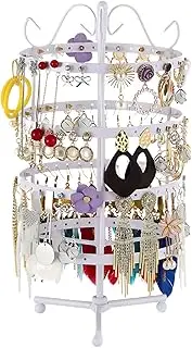 EZONEDEAL 4 Tiers Rotating 72 pairs Earring Holder Organiser, Necklace Organiser Stand, Jewellery Stand Display Rack Holder, Jewelry Rack Display Classic Stand, 144 Holes Decorative Space Saver-White