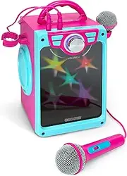Croove POP BOX Karaoke Machine for Kids with 2 Microphones and Flashing Disco Lights (Pink)