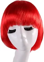 AIMALL Womens Short Straight BOB Sleek Hair with Bang Synthetic Cosplay Wig Wigs Party - Vibrant Synthetic Hair
