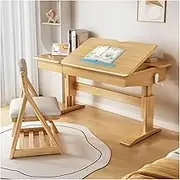 Kids Desk and Chair Set, Height Adjustable Children Study Table,Study Desk Chair with Drawer, Suitable for Reading, Drawing and Learning (Color : Brown, Size : 120x60x78cm)