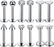 [KGDUYC] Studs - 6 Pairs 16G G23 Titanium Piercing Internally Threaded Lip Piercing Tragus Earrings Piercing Ear Tragus Piercing Cartilage Helix Piercing Tragus Stud Silver