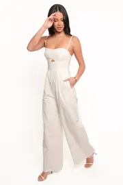 [PUP56] Metra Scalloped Jumpsuit - White XS White