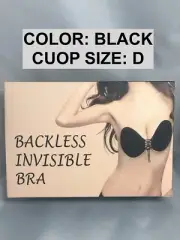 SILICONE STICKY GEL INVISIBLE BACKLESS WIRE FREE BRA 'D' CUP COLOR: BLACK