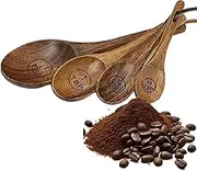 Wooden Measuring Cup and Spoon Set - Tablespoon Shovel | Honey Measurement Accessories, Coffee Beans Groundings, Spices for Jars, Seasoned Made Wooden Measuring Cups and Spoons Are Precise Engraved