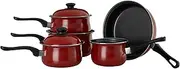 [Premier] Housewares Steel Pan Set Pots and Pans Sets Non Stick Kitchen Set Cooking Pans Steel Cookware Set Cookware Red 5 Piece