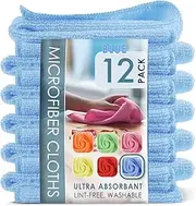 [Hearth & Harbor] Microfiber Cleaning Cloth, Microfiber Towels for Cars 12 Pack Washcloths, Blue Cleaning Rags, Reusable Microfiber Towel, Microfiber Cloth Rags for Cleaning, Lint Free Cloth
