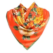 ANYYOU Scarf for Women Peony Orange Print Square Silk Shawl For Summer Spring And Fall
