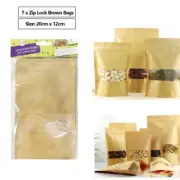 7pcs x Zip Lock Bags Resealable Clear Window Brown Paper Food Storage Gift Bag