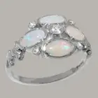 18k White Gold Natural Diamond & Opal Womens Cluster Ring - Sizes 4 to 12