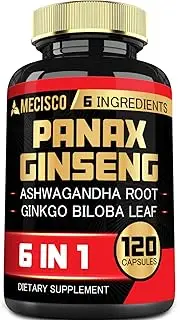 6in1 Panax Ginseng Supplement 30100mg - Plus Ashwagandha Root, Ginkgo Biloba Leaf, Beet Root, Green Tea & Black Pepper - 120 Capsules for 2-Month Supply - Support Energy Production, Focus & Immunity