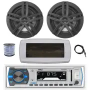 Pyle Bluetooth Marine Radio,Cover, Antenna,Wire, 2x 6.5" 180W Black Speaker
