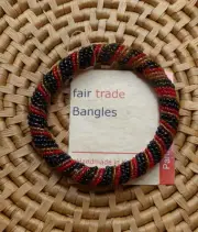 African Jewelry Maasai Masai Beaded Bracelet Bangle Kenya Fair Trade Blk/Gld MD