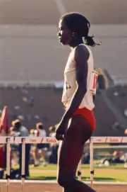 Stephanie Hightower walks back to start following semi final W- 1984 Old Photo 1