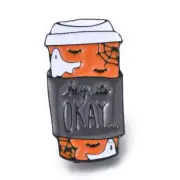 Orange Spooky Coffee Cup Enamel Pin - Hey, It's Okay... Novelty Pin