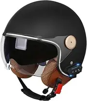 Bluetooth Open Face Motorcycle Helmet 3/4 Motorcycle Helmet with Built-in Drop Down Visor Jet Helmet Built-in Speaker Mic Fits Moped Cruiser Chopper DOT/ECE Approved