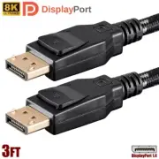 3FT DisplayPort DP 1.4 Male to Male Cable Braided HBR3 8K@60Hz 32.4Gbps HDR PC