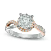 0.63 CT. T.W. Natural Diamond Frame Swirl Split Shank Engagement Ring in Solid 14K Two-Tone Gold