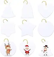 6 Pieces Sublimation Ceramic Ornament Christmas Tree Personalized Sublimation Pendant Blank Snowflake Ceramic Hanging Decorations for DIY Christmas Tree Decor