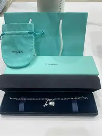 在飛比找Yahoo!奇摩拍賣優惠-Tiffany pt950鉑金心鎖 鑰匙鑽石手鏈手鍊4顆鑽石