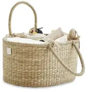 Premium Baby Diaper Caddy Organizer - Artisan-Made Seagrass Basket With Cotton