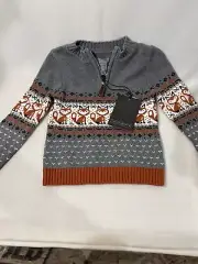 NWT JARVIS ARCHER Sweater Size 3T 1/4 Zip ~ Cotton Tan Orange Foxes